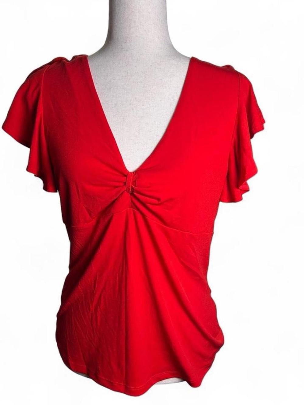 Venus Red V-Neck Ruffle Sleeve Top